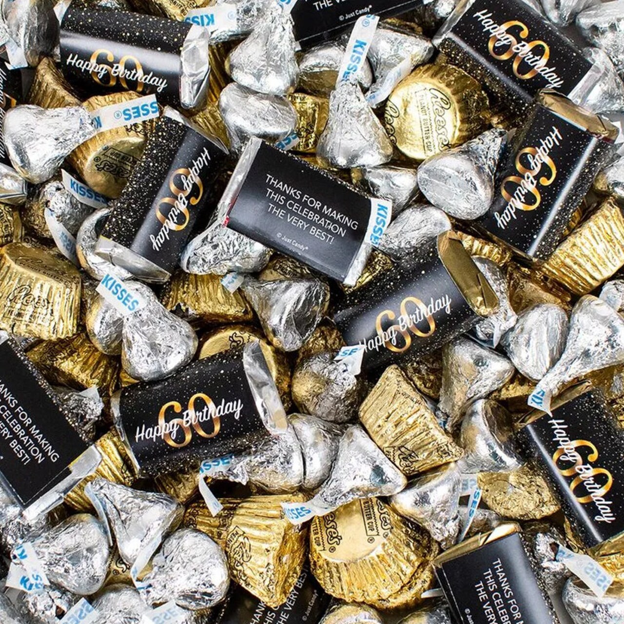 110 pcs 60th Birthday Candy Party Favor Hershey's Chocolate Mix (1.62 lbs) - By Just Candy